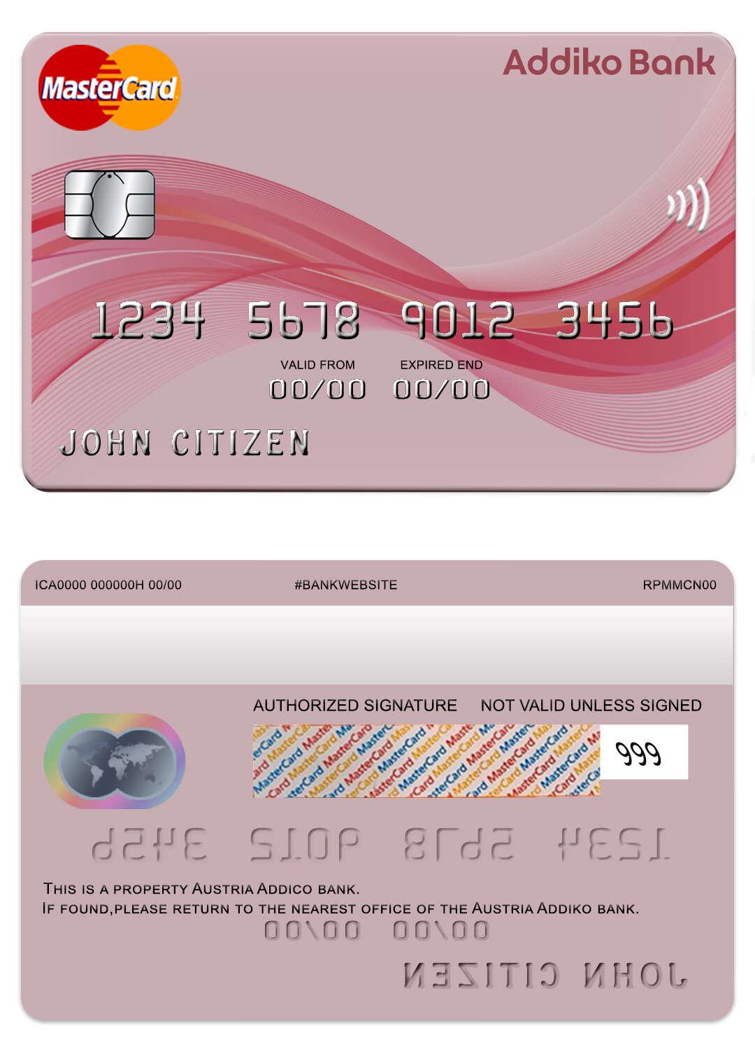 Download Austria  Addiko bank mastercard Photoshop template